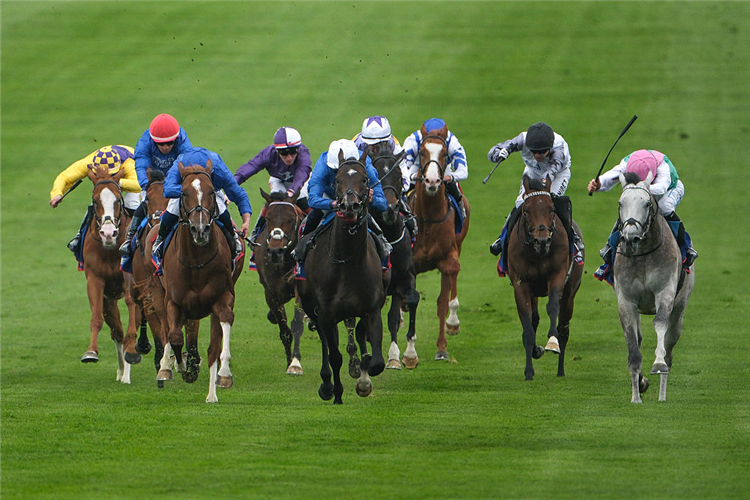 RULING COURT (centre, white cap) winning the 2000 Guineas Stakes at Newmarket in England.