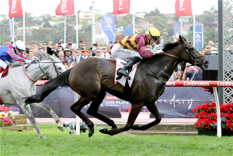 SHE'S A HUSTLER winning the Powerflo Solutions Tesio Stakes