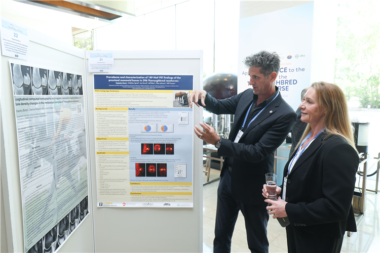 Participants learn about research projects and findings related to the application of science in the care of Thoroughbred racehorses.