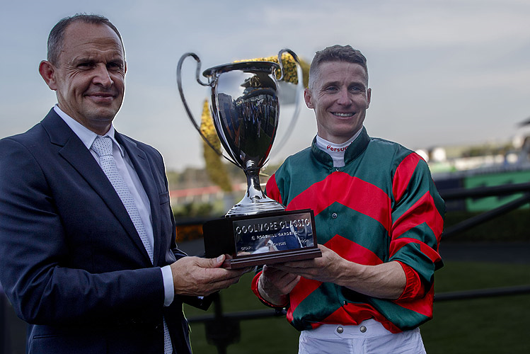 Trainer : CHRIS WALLER and Jockey: JAMES MCDONALD afetr, LADY SHENANDOAH winning the COOLMORE CLASSIC