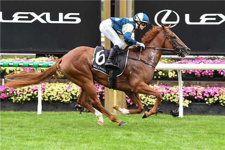 EDUCATED winning the HKJC World Pool Trophy at Flemington in Australia.