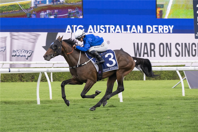 GREEN SPACES winning the ATC AUSTRALIAN DERBY at Randwick in Australia.
