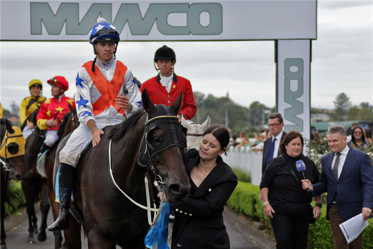 Lupo Solitario returns victorious following the Gr.3 Manco Easter Handicap (1600m).