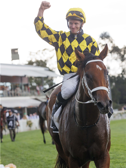 Jockey : JAMES MCDONALD after, AUTUMN GLOW winning the THE AGENCY GEORGE RYDER STAKES