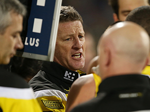 DAMIEN HARDWICK Senior Coach of the Tigers during the 2017 AFL match between the Port Adelaide Power and the Richmond Tigers at Adelaide Oval in Adelaide, Australia.