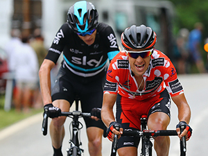 RICHIE PORTE of Australia and the BMC Racing Team leads Chris Froome of Great Britain and Team SKY on stage five of the 2016 Criterium du Dauphine a 140km stage from La Ravoire to Vaujany, in Vaujany, France.