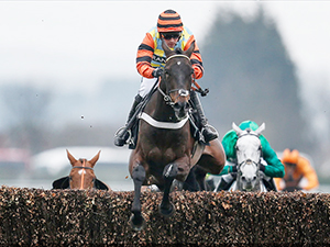 MIGHT BITE winning the Betway Bowl Steeple Chase at Aintree in Liverpool, England.