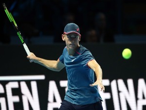 ALEX DE MINAUR of Australia in action against Taylor Fritz of USA in the group stages during the Next Gen ATP Finals at Fiera Milano Rho in Milan, Italy.