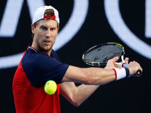 ANDREAS SEPPI of Italy plays a backhand in his match against Nick Kyrgios of Australia during the 2017 Australian Open at Melbourne Park in Melbourne, Australia.