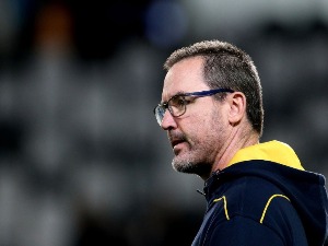 DAN MCKELLAR, head coach of the Brumbies, looks on ahead of the Super Rugby match between the Highlanders and the Brumbies at Forsyth Barr Stadium in Dunedin, New Zealand.