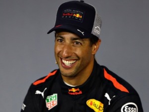 Race winner DANIEL RICCIARDO of Australia and Red Bull Racing smiles in the post race press conference after Formula One Grand Prix of China at Shanghai International Circuit in Shanghai, China.