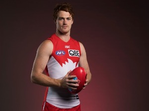 GARY ROHAN poses during a Sydney Swans AFL portrait session in Sydney, Australia.