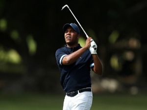 HAROLD VARNER III plays his second shot during day two of the 2018 Australian PGA Championship at Royal Pines Resort in Gold Coast, Australia.
