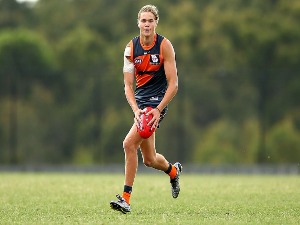 HARRY HIMMELBERG of the Giants in action during the Greater Western Sydney GIants AFL Intra-Club match at Tom Wills Oval in Sydney, Australia.