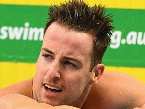 JAMES MAGNUSSEN of Australia catches his breath after competing in the Men's 100 Metre Freestyle during the Australian Swimming Championships at the South Australian Aquatic & Leisure Centre in Adelaide, Australia.