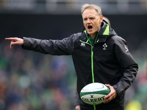 JOE SCHMIDT of Ireland gives out instructions to his team prior to the NatWest Six Nations match between Ireland and Wales at Aviva Stadium in Dublin, Ireland.