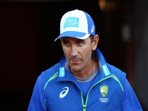 Head coach JUSTIN LANGER looks on during the International Twenty20 match between Australia and Sri Lanka at Adelaide Oval in Adelaide, Australia.