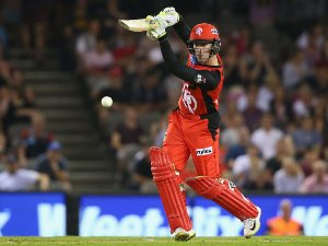 MACKENZIE HARVEY of the Renegades bats during the Big Bash League match between the Melbourne Renegades and the Sydney Sixers at Marvel Stadium in Melbourne, Australia.