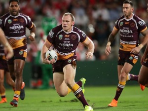 MATTHEW LODGE of the Broncos runs with the ball during the NRL match between the St George Illawarra Dragons and the Brisbane Broncos at UOW Jubilee Oval in Sydney, Australia.