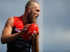 MAX GAWN of the Demons in action during the AFL 2018 JLT Community Series match between the North Melbourne Kangaroos and the Melbourne Demons at Kingborough Oval in Hobart, Australia.