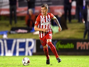 MICHAEL JAKOBSEN of Melbourne City in action during the FFA Cup match between the Peninsula Power and Melbourne City FC at Dolphin Stadium in Brisbane, Australia.