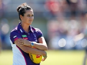 MICHELLE COWAN Senior Coach of the Dockers looks on during match between the Western Bulldogs and the Fremantle Dockers at VU Whitten Oval in Melbourne, Australia.