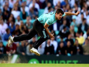 MOISES HENRIQUES of Surrey bowls during the NatWest T20 Blast match between Surrey and Glamorgan at The Kia Oval in London, England.