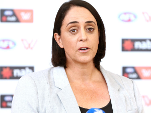 AFLW head of football NICOLE LIVINGSTONE speaks during a North Melbourne Kangaroos AFLW Media Opportunity at Arden Street Ground in Melbourne, Australia.