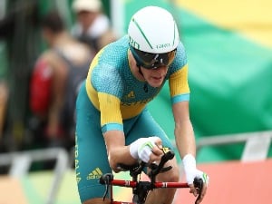 ROHAN DENNIS of Australia crosses the finish line in the Cycling Road Men's Individual Time Trial on of the Rio Olympic Games at Pontal n Rio de Janeiro, Brazil.