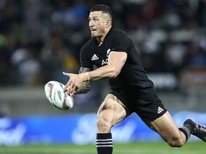 SONNY BILL WILLIAMS of the All Blacks passes during The Rugby Championship match between the New Zealand All Blacks and Argentina at Yarrow Stadium in New Plymouth, New Zealand.