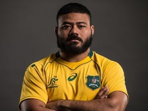 TOLU LATU poses for a headshot during the Australian Wallabies Player Camp at the AIS in Canberra, Australia.
