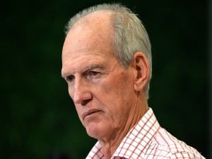 Coach WAYNE BENNETT of the Broncos answers questions at a press conference after the NRL match between the Brisbane Broncos and the Melbourne Storm at Suncorp Stadium in Brisbane, Australia.