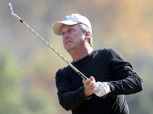 WAYNE GRADY of Australia plays an approach shot on the 1st hole during day two of the 2010 Handa Cup Senior Masters at Ohmurasaki Golf Club in Hiki, Saitama, Japan.