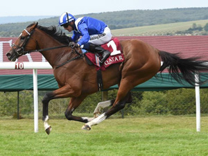 Enbihaar winning the Qatar Lillie Langtry Stakes (Group 2) (Fillies And Mares)