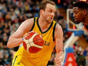 JOE INGLES of Australia drives his way to the basket during the International Basketball friendly match between the Australian Boomers and Canada at RAC Arena in Perth, Australia.