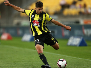 LIBERATO CACACE of the Phoenix in action during the A-League match between the Wellington Phoenix and the Central Coast Mariners at Westpac Stadium in Wellington, New Zealand.