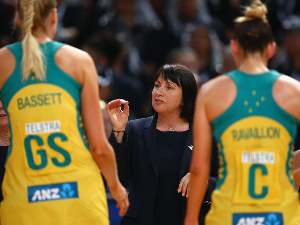 Australia coach LISA ALEXANDER gives her players instructions during the Netball World Cup Gold Medal match between Australia and New Zealand at Allphones Arena in Sydney, Australia.