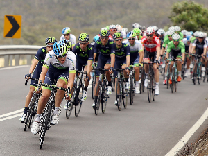 Australian cyclist LUKE DURBRIDGE of Orica GreenEDGE leads the peleton through the Adelaide Hills during the Tour Down Under in Adelaide, Australia.