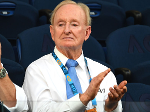ROD LAVER attends the men's singles semi final match between Novak Djokovic of Serbia and Lucas Pouille of France during the Australian Open at Melbourne Park in Melbourne, Australia.