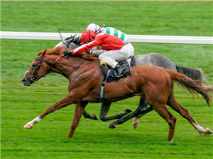 BERKSHIRE ROCCO (Red Cap) winning the TeenTech Noel Murless Stakes at Ascot in England.