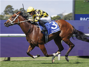 AUTUMN GLOW winning the HYLAND RACE COLOURS DARBY MUNRO STAKES