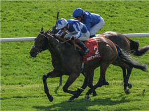 BELLUM JUSTUM winning the Jockey Club Stakes at Newmarket in England.