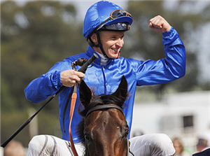 Jockey : JAMES MCDONALD after, BROADSIDING winning the SKY RACING ROSEHILL GUINEAS
