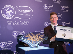 James McDonald is presented with the 2025 LONGINES World’s Best Jockey Award.
