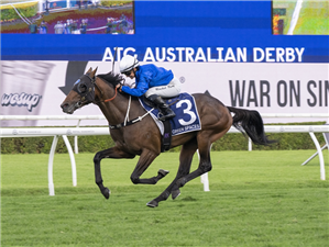 GREEN SPACES winning the ATC AUSTRALIAN DERBY at Randwick in Australia.