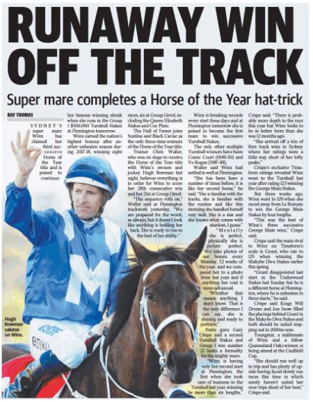 Daily Telegraph, published Friday 5th October 2018, Author, Ray Thomas, Page 35.